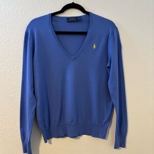 Polo by Ralph Lauren women’s Cotton Blend V Neck Sweater Size L Periwinkle Blue